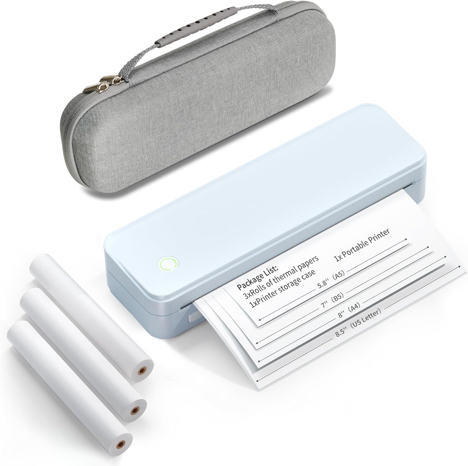 Travel-Friendly Wireless Thermal Printer with US Letter Size Support, Carry Case & Paper Kit - Blue by Gloryang