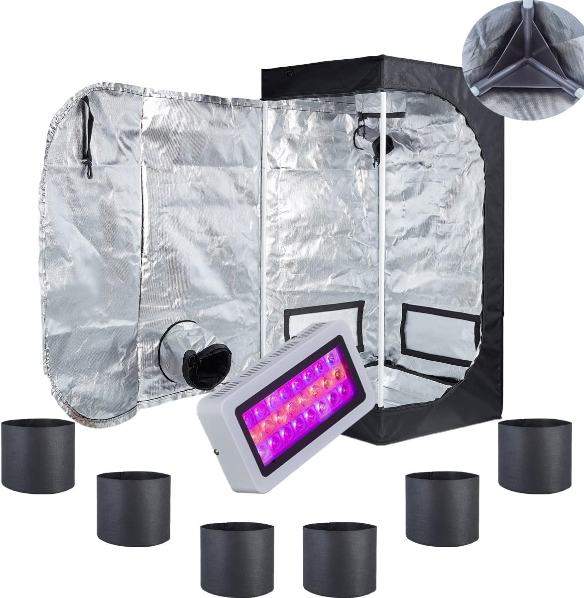 Hydroponic Grow Tent Kit w/ LED Light, Fabric Bags
