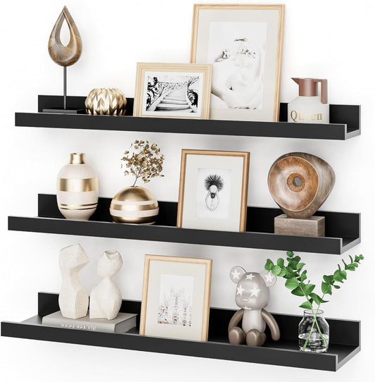 24 Inch Black Floating Shelves Set of 3 for Home Decor