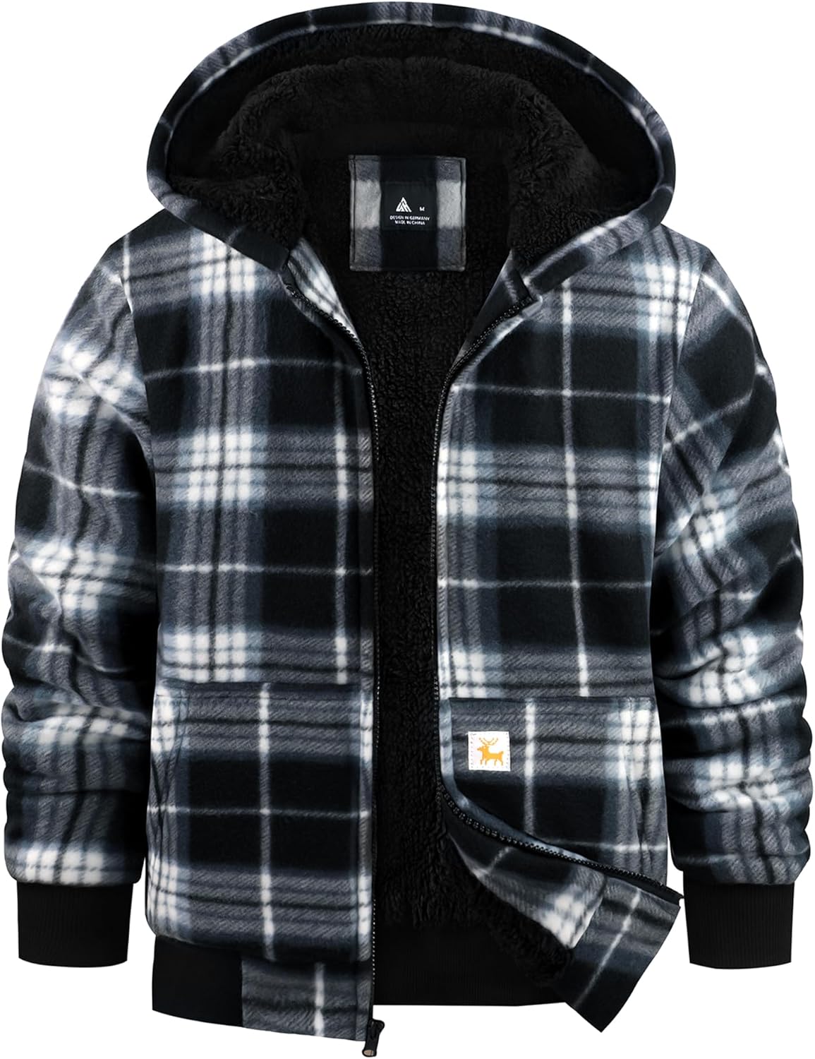 GEEK LIGHTING Boys Flannel Jacket Sherpa Lined Warm Hoodie