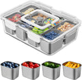 Snackle Box Container Stainless Steel Divided Serving Tray with Lid