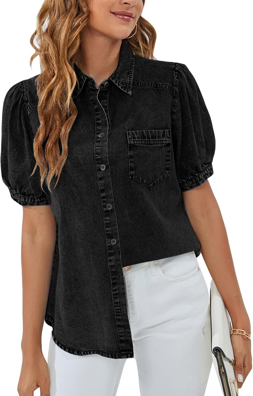 BMJL Womens Denim Shirt for Business Casual Summer Wear