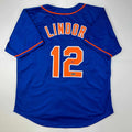 Facsimile Autographed Francisco Lindor New York Blue Reprint Jersey XL
