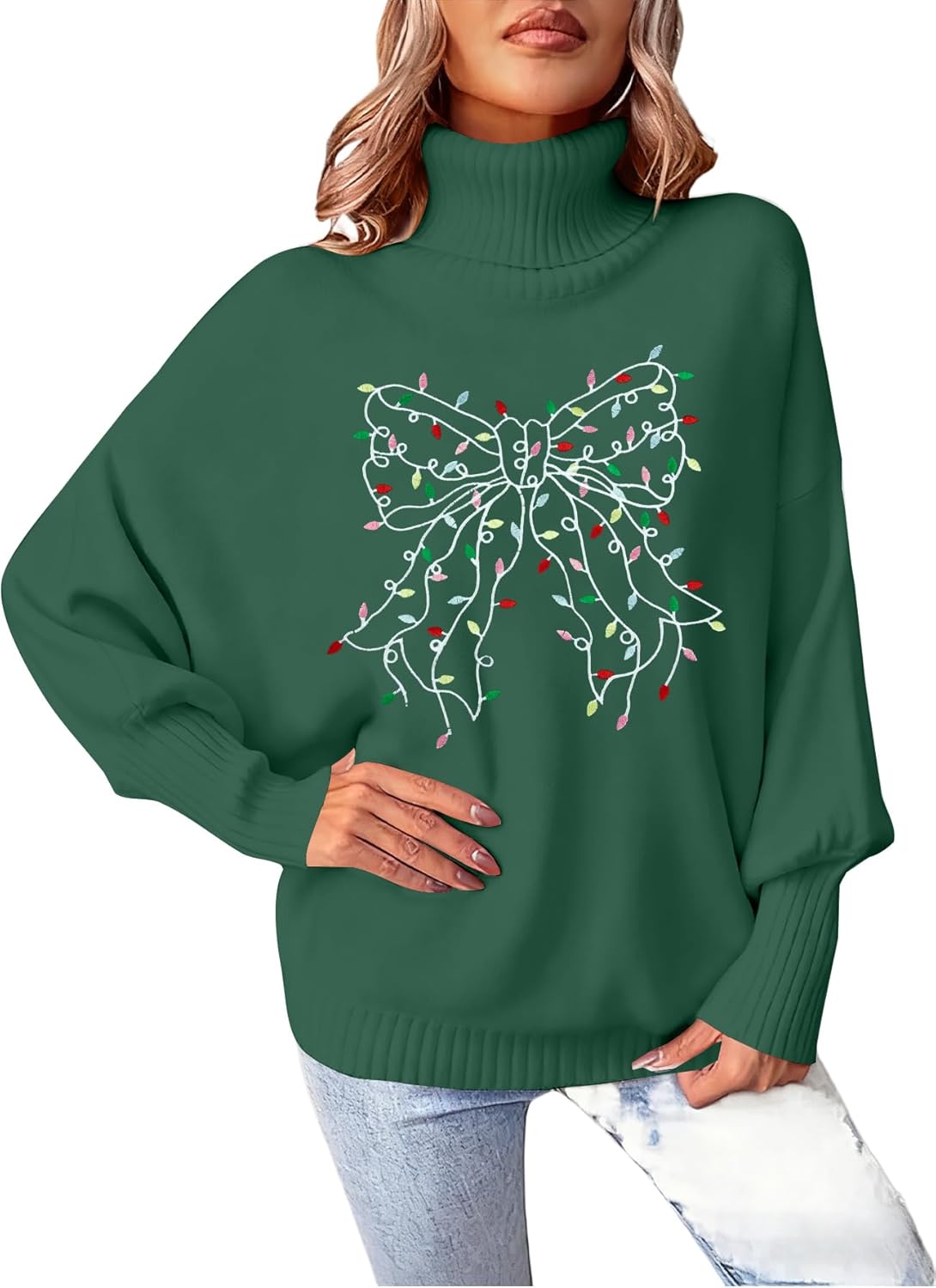 Merry Christmas Sweaters for Women Oversized Turtleneck Style