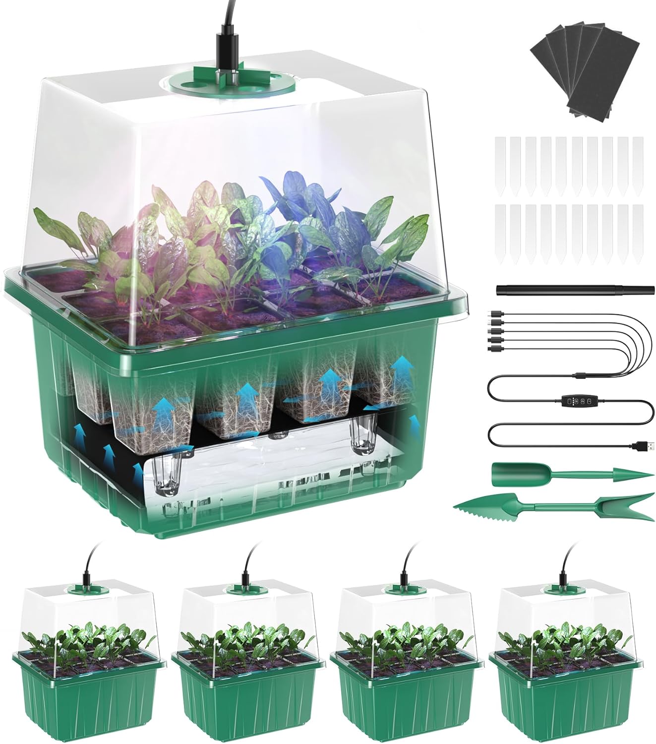 60-Cell Seed Starter Tray with Grow Light for Indoor Gardening