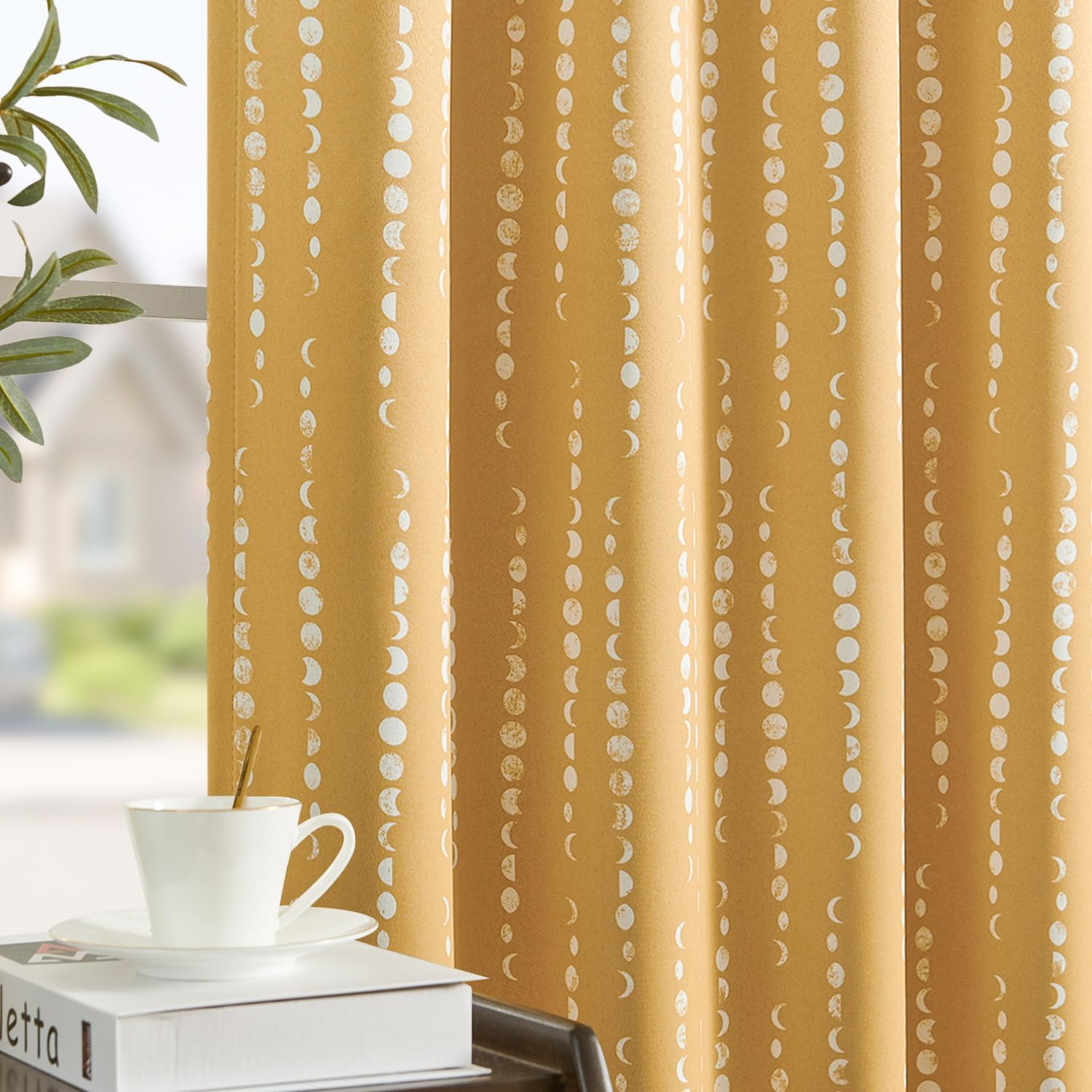 Blackout Boho Curtains for Bedroom with Moon Phases Design