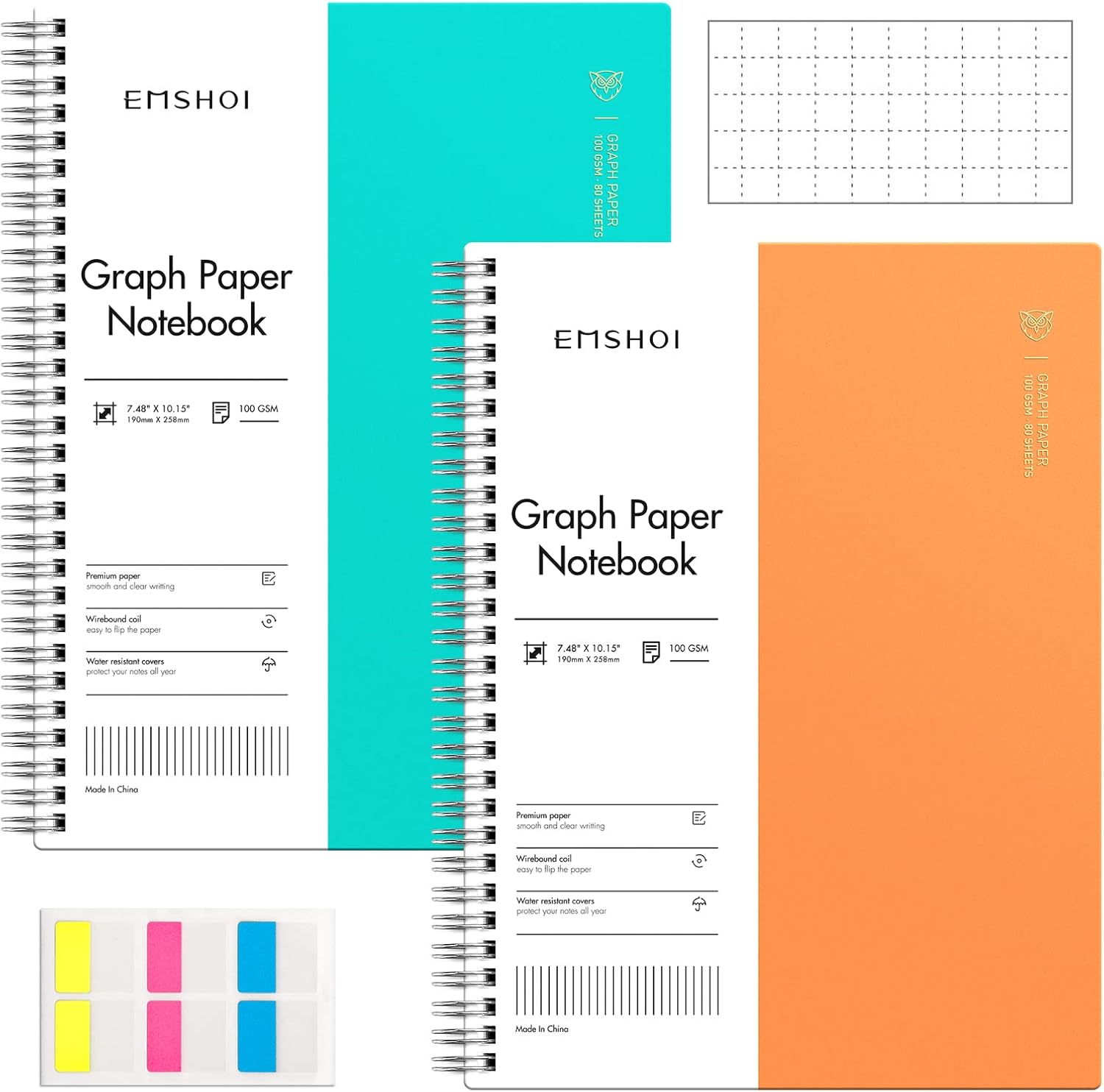 EMSHOI 2-Pack B5 Large Grid Notebook Set