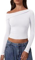 QINSEN Women Long Sleeve Off Shoulder Top - Asymmetrical Fall Staple