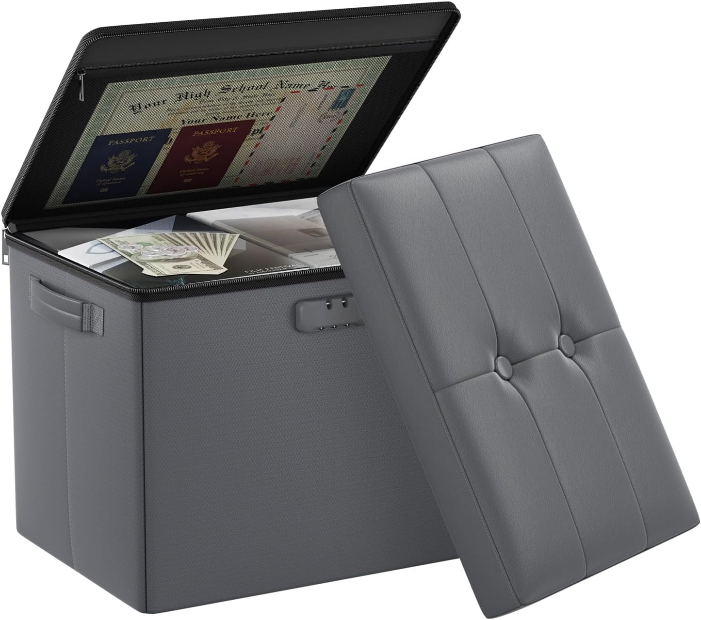 Fireproof Storage Ottoman with Lock for Important Documents