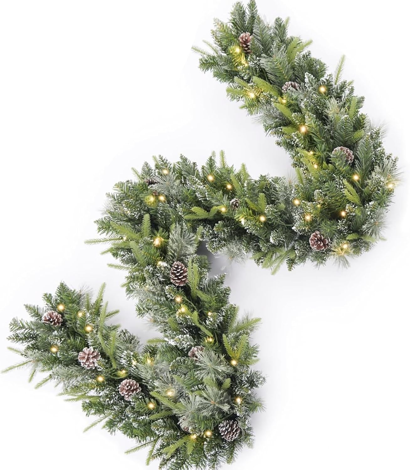 9Ft Pre-Lit Christmas Garland with 50 White Lights for Decor