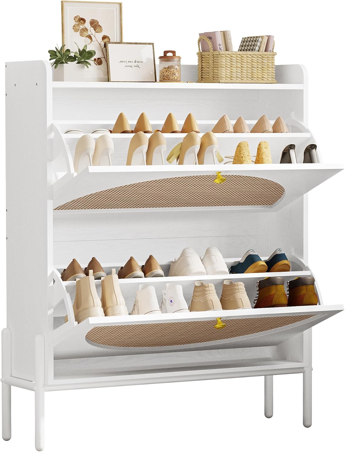 IRONCK Shoe Cabinet Storage with Rattan Doors for Entryway