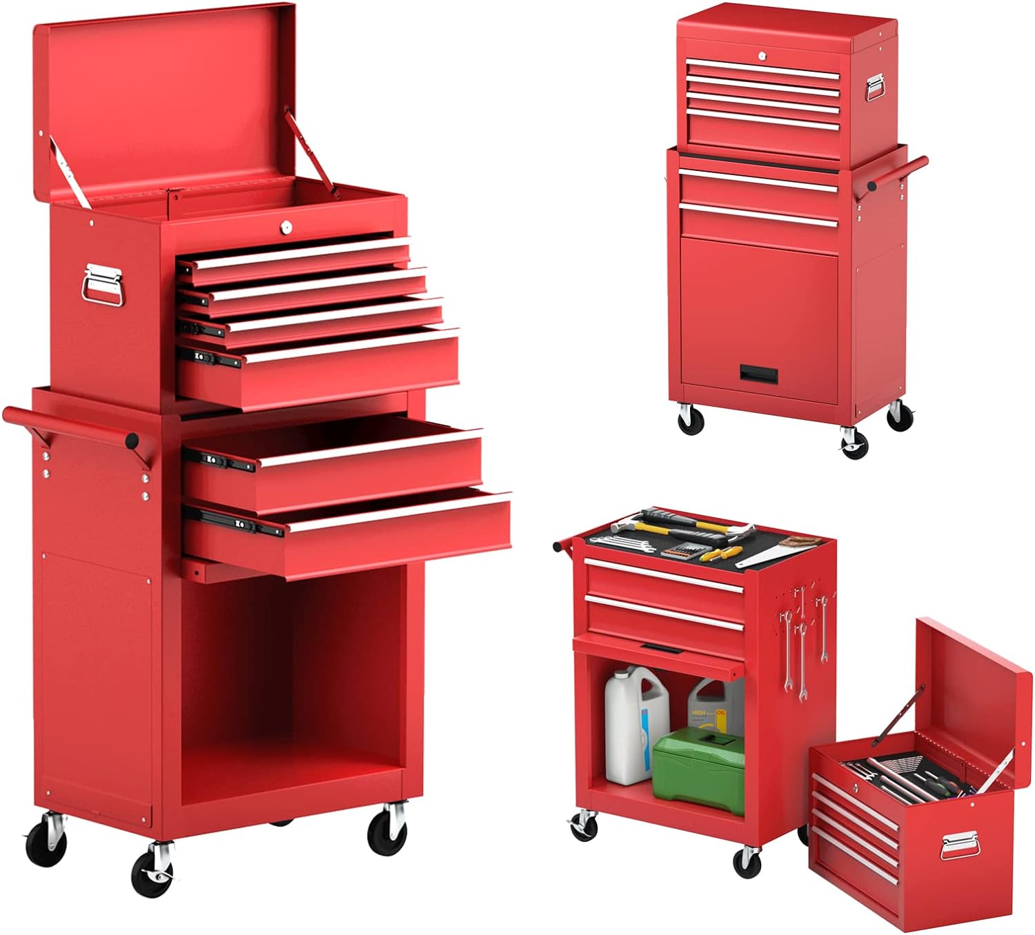 Goplus 6 Drawer Rolling Tool Chest with Detachable Top Toolbox