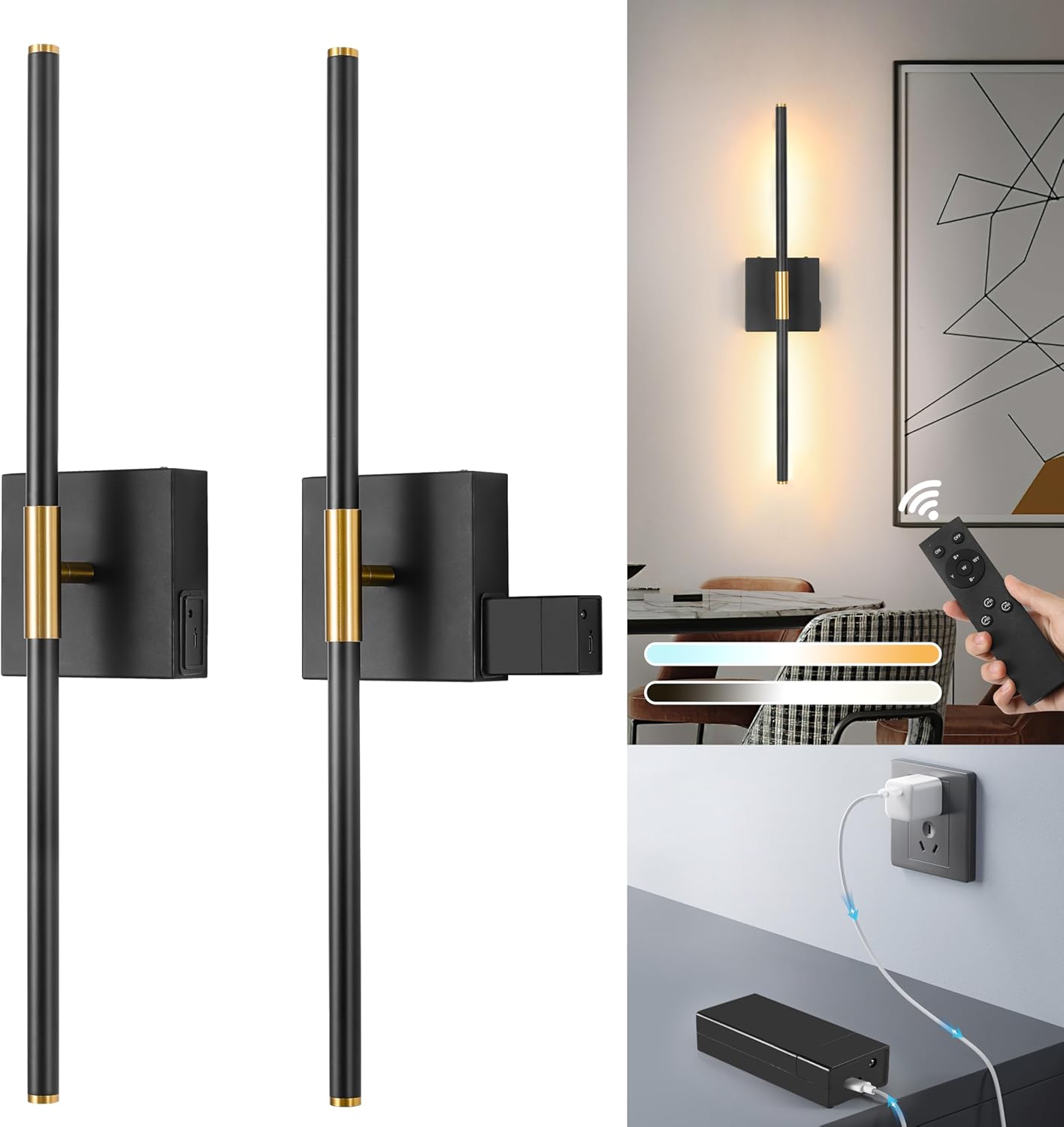 30 Inch Battery Operated Wall Sconce Set of 2 - Modern Design