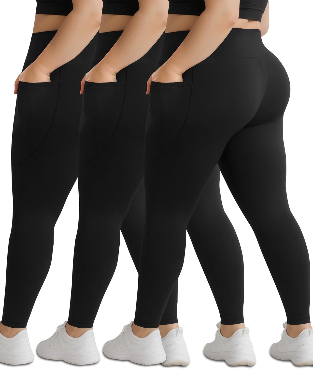 Plus Size Leggings with Pockets for Women - 3 Pack Comfort