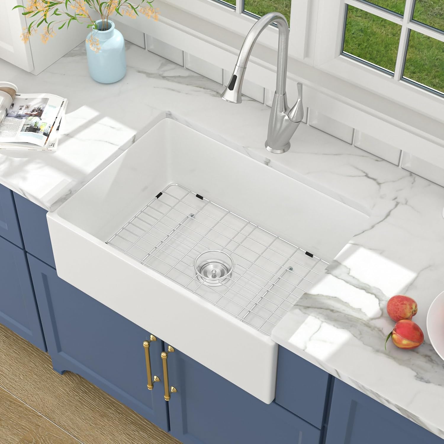 Lordear 28 Inch White Farmhouse Kitchen Sink with Apron Front