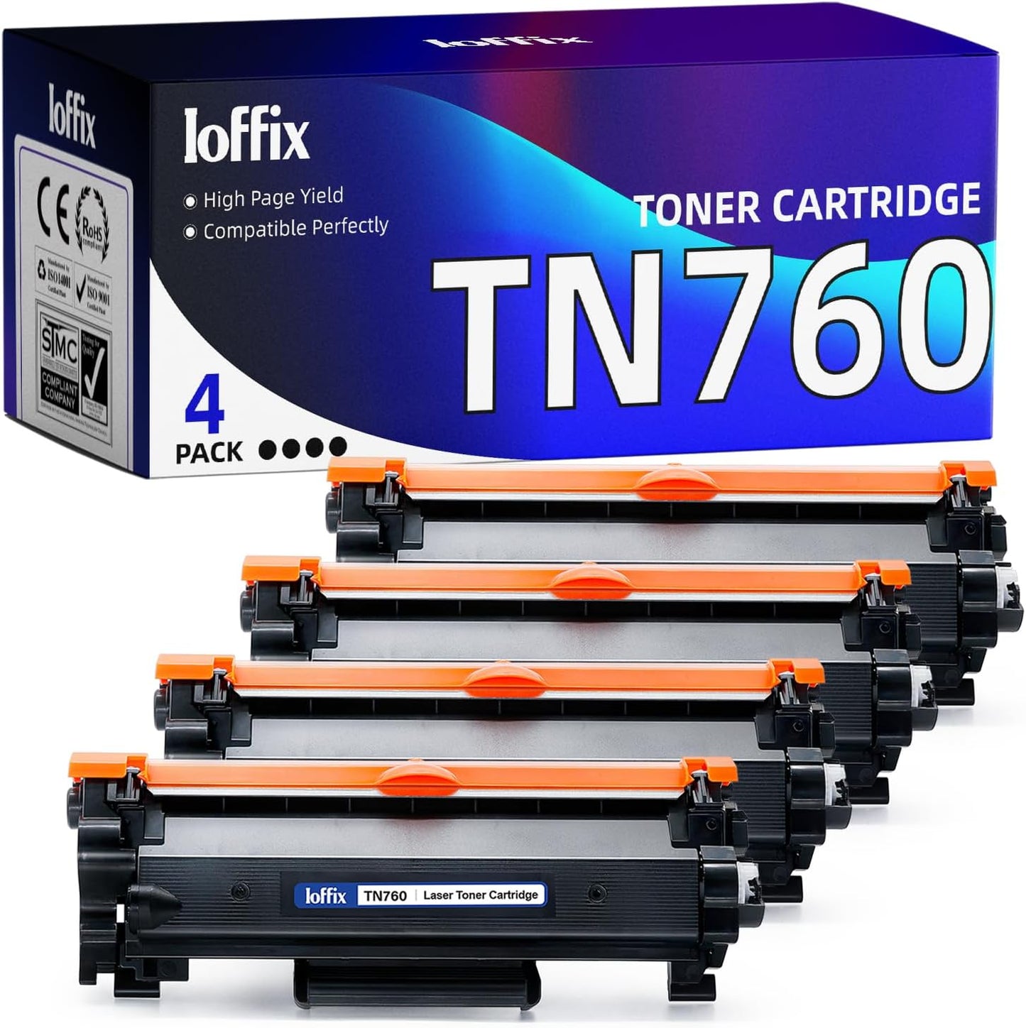 Compatible TN-760 Toner Cartridges for Brother Printers - 4 Pack