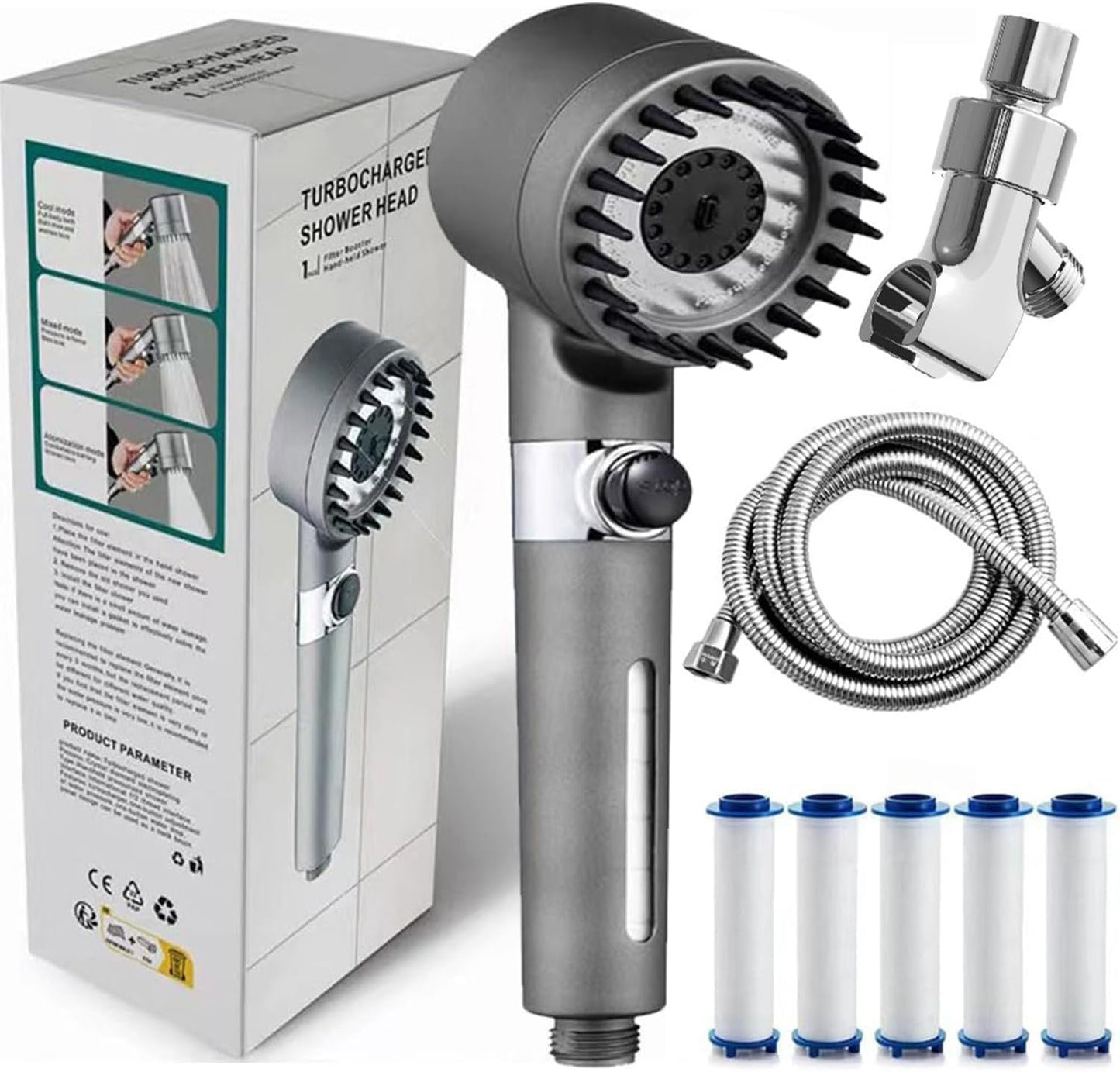 Ion Drops Shower Head with 60 Inch Hose for Ultimate Clean