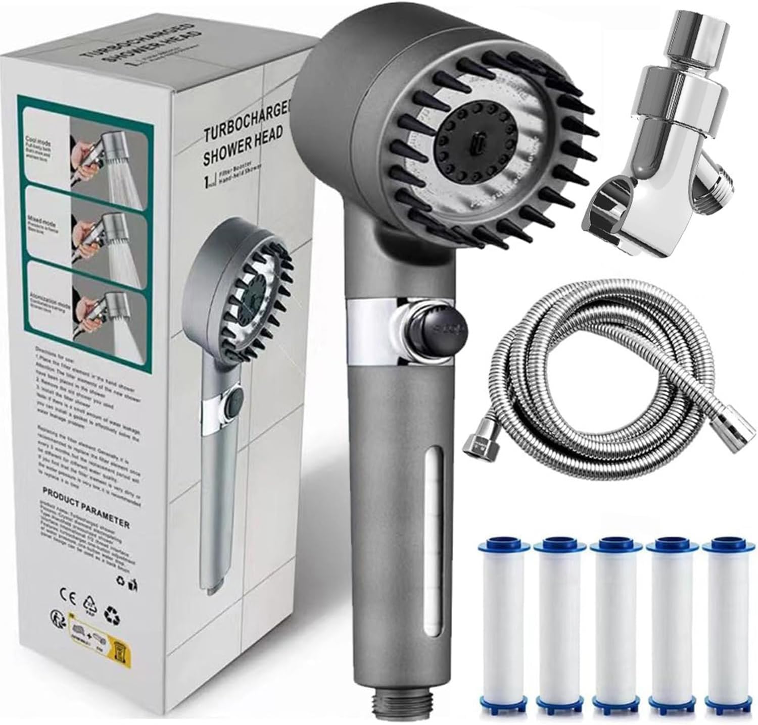 Ion Drops Shower Head with 60 Inch Hose for Ultimate Clean