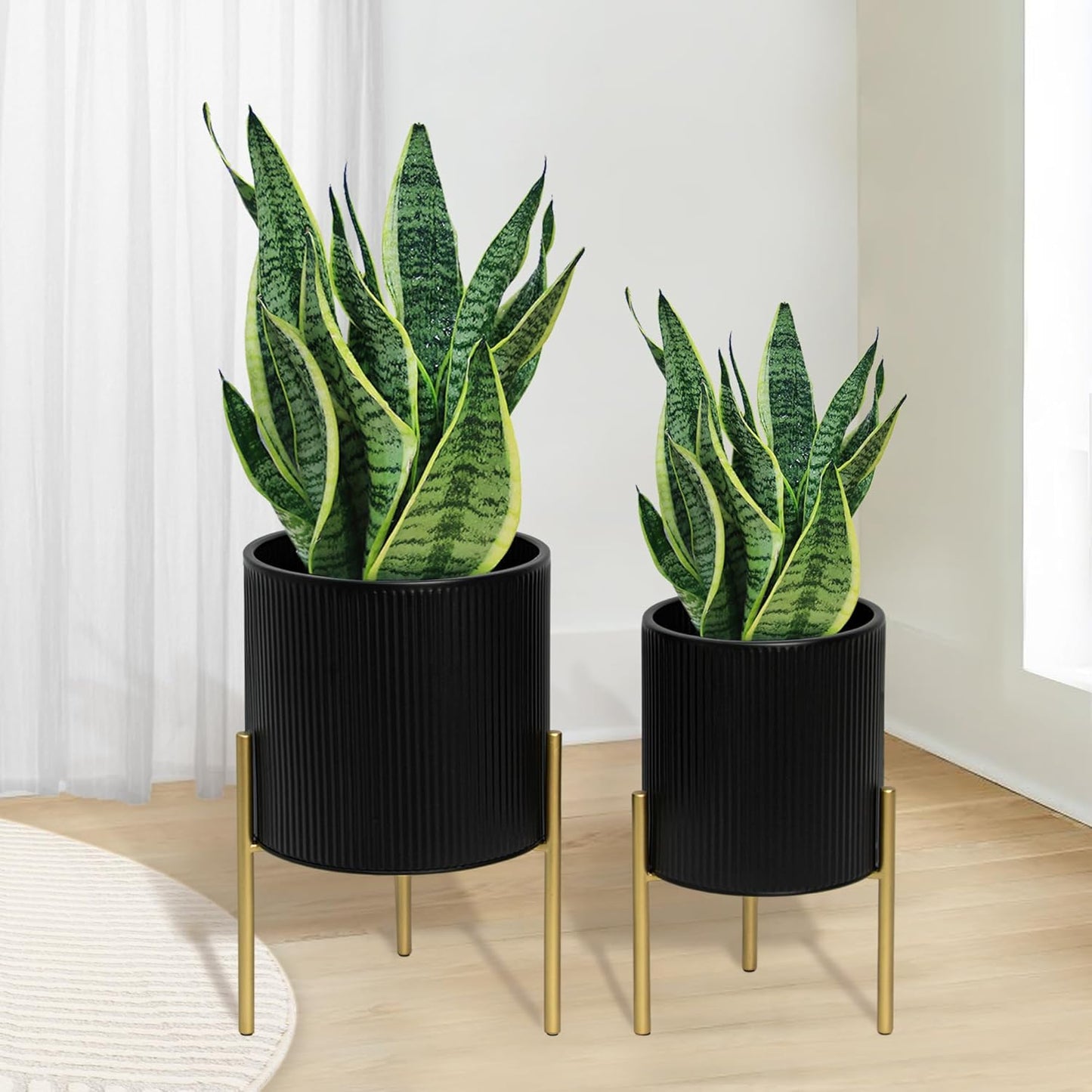 Modern Planter Pots Set of 2 with Stand for Home and Office