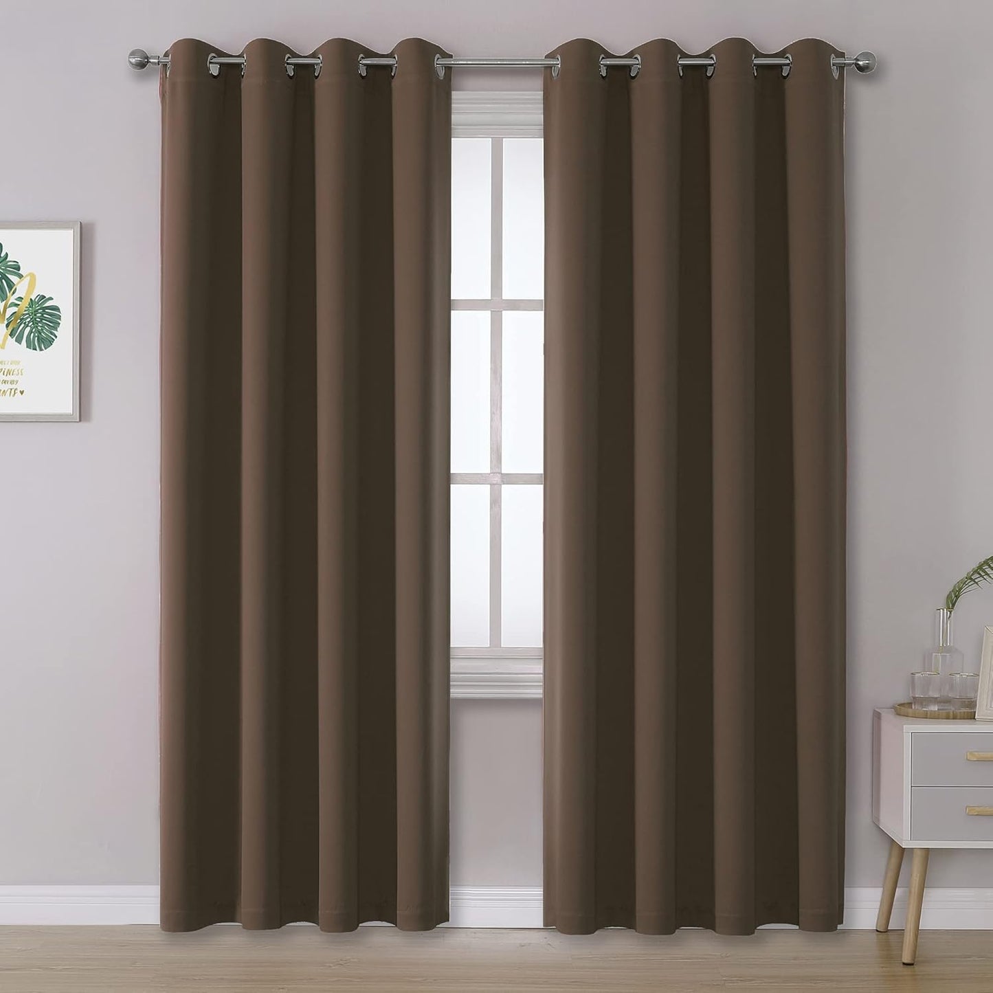 DUALIFE Brown Blackout Curtains 96 Inches Long for Privacy