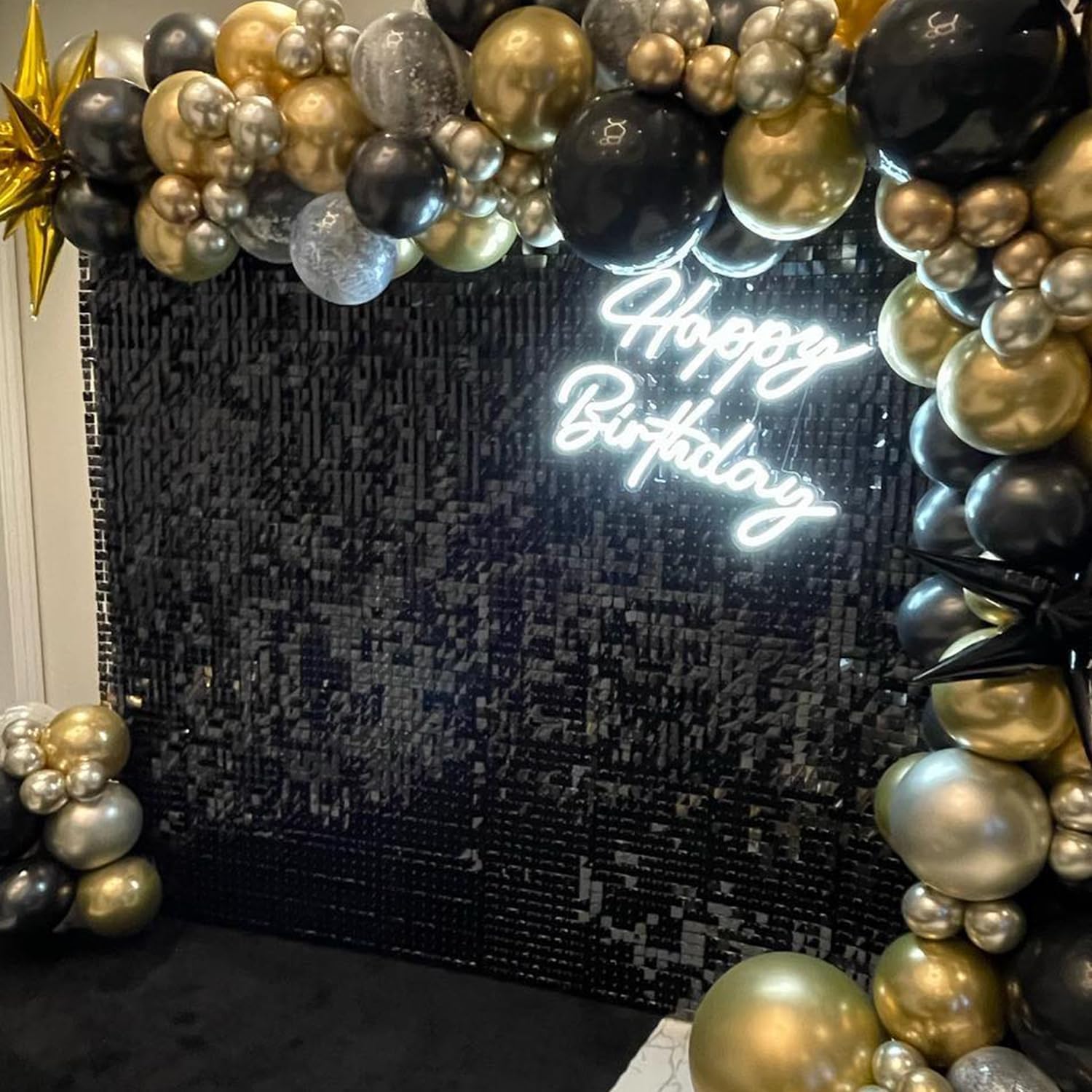 24Pcs Black Shimmer Wall Panels for Stunning Backdrop Decor