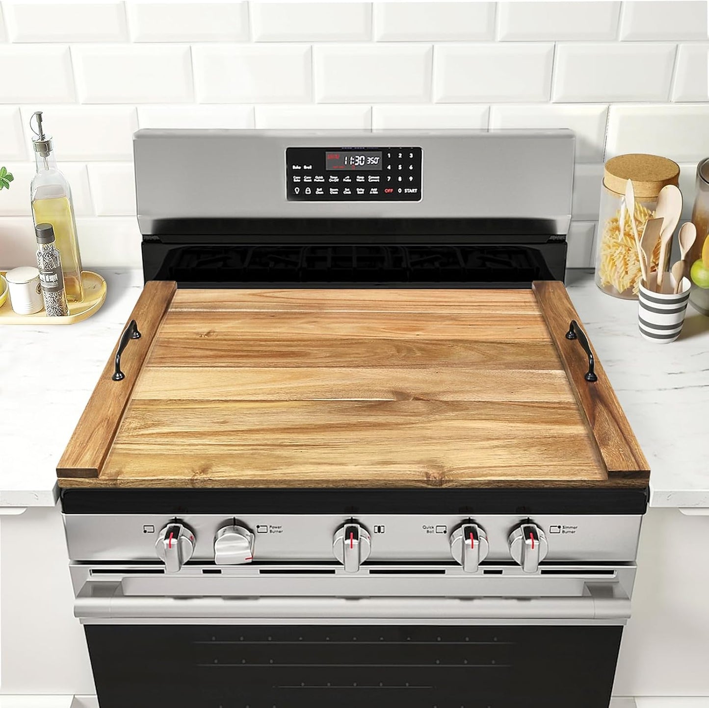 Noodle Board Stove Cover with Handles for Electric and Gas Stoves