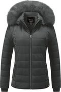 Chrisuno Women's Short Winter Puffer Coat - Warm Faux Fur Hood