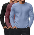 Ficerd 3 Pack Men's Waffle Long Sleeve Shirts - Crew Neck Thermals