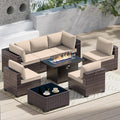 Outdoor Terrace Furniture Set 8 Piece - Brown PE Willow Rattan