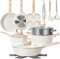 17 Pcs Pots and Pans Set Non stick White Granite Cookware - Healthy