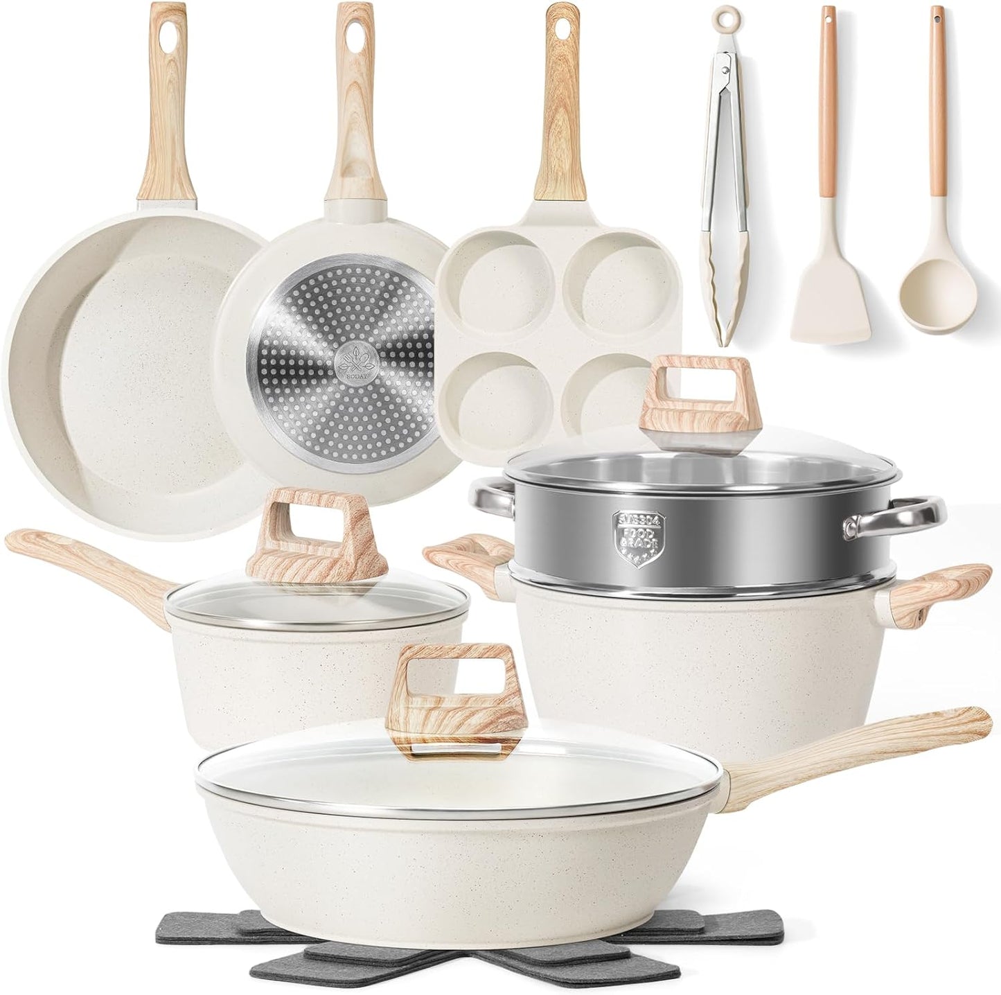 17 Pcs Non Stick Pots and Pans Set for Healthy Cooking