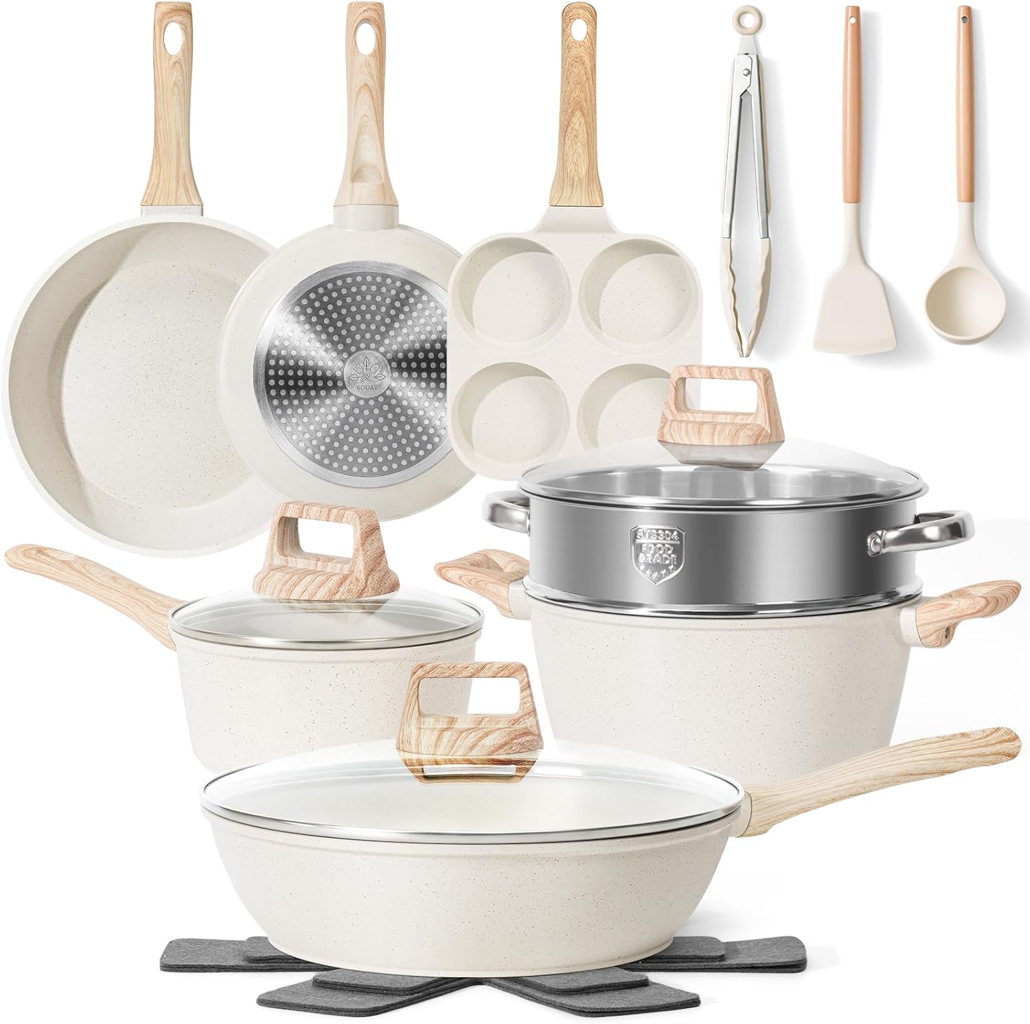 17 Pcs Non Stick Pots and Pans Set for Healthy Cooking