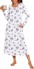 Ekouaer Women's Long Nightgowns with Pockets for Cozy Comfort