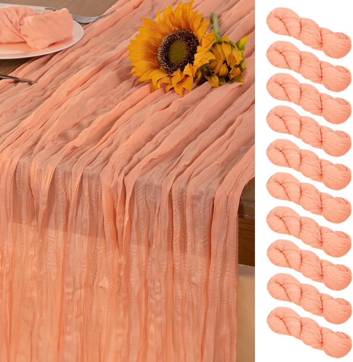 Peach Cheesecloth Table Runner Set for Elegant Fall Decor