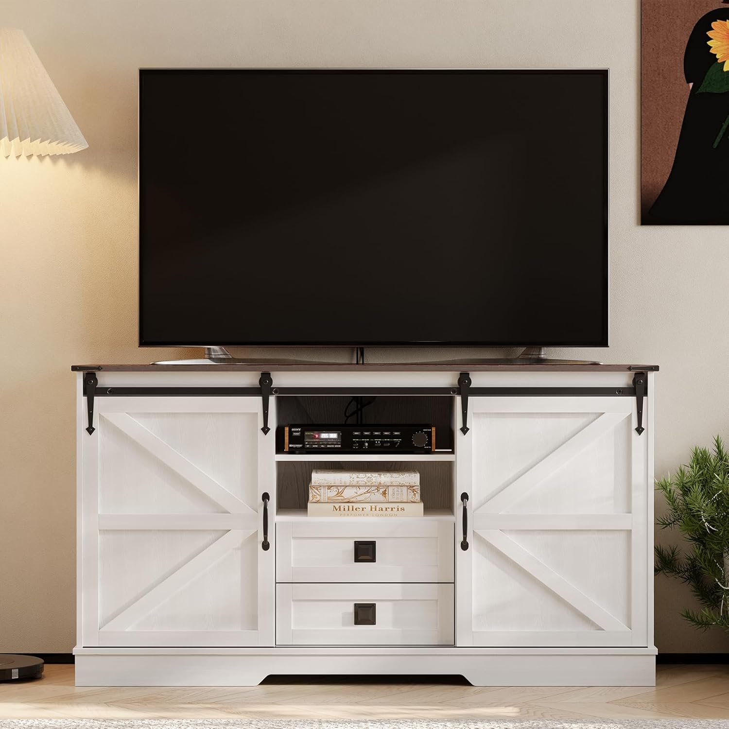 Rustic TV Stand with Barn Door - Storage & Style