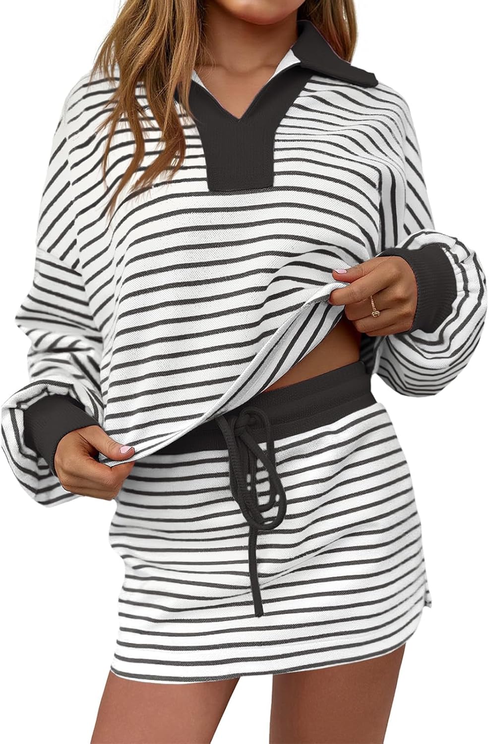 Fisoew Womens Striped 2 Piece Outfits for Casual Comfort