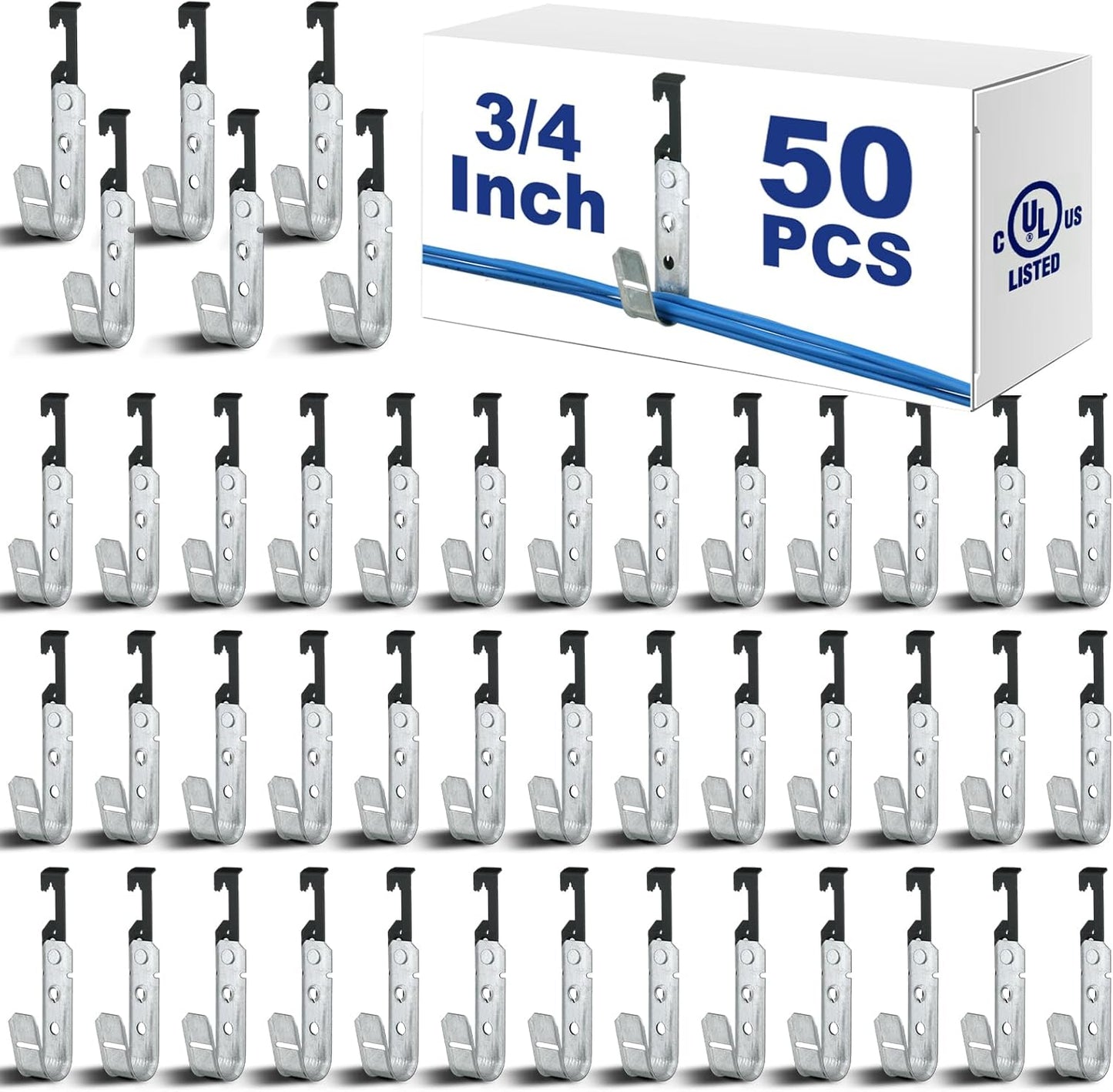 Zonon 50 Pcs 3/4 Inch Galvanized Steel J Hook for Cable Management