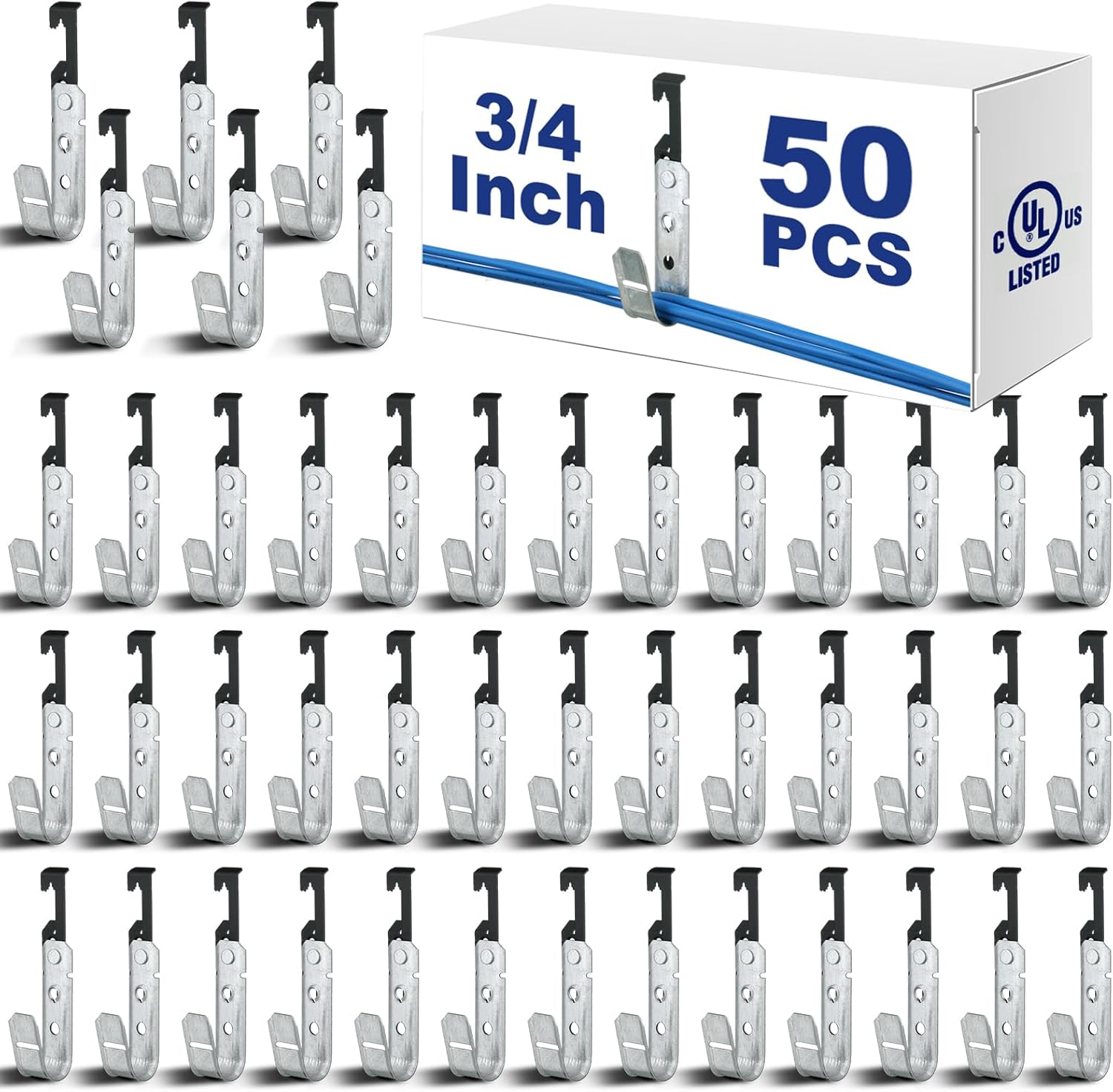 Zonon 50 Pcs 3/4 Inch Galvanized Steel J Hook for Cable Management
