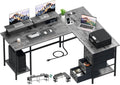 59 inch L Shaped Computer Desk with Power Outlets - Spacious Home