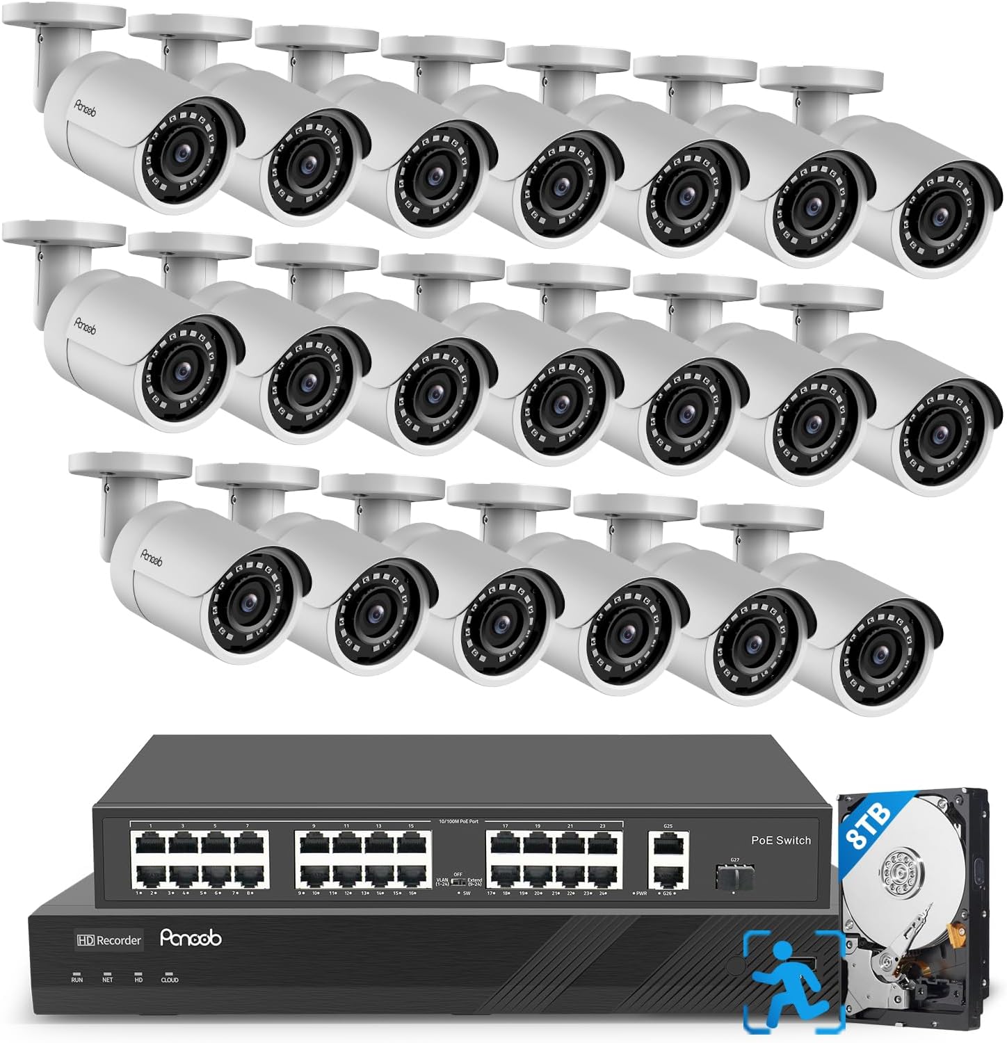 PANOOB 32CH 4K Security System w/ Human Vehicle Detection