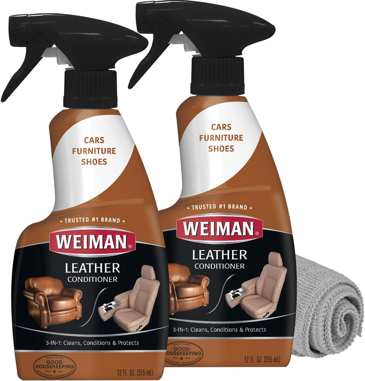 Weiman Leather Cleaner & Conditioner - UV Protection - 2 Pack