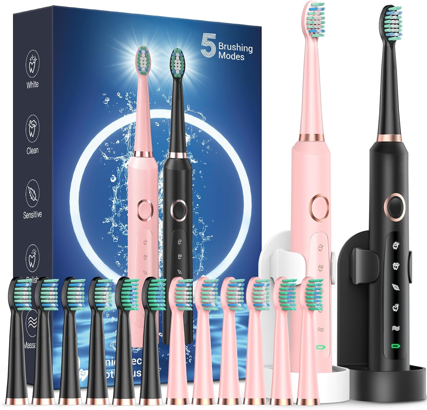 Rtauys Electric Toothbrush Set with 12 Brush Heads for Adults