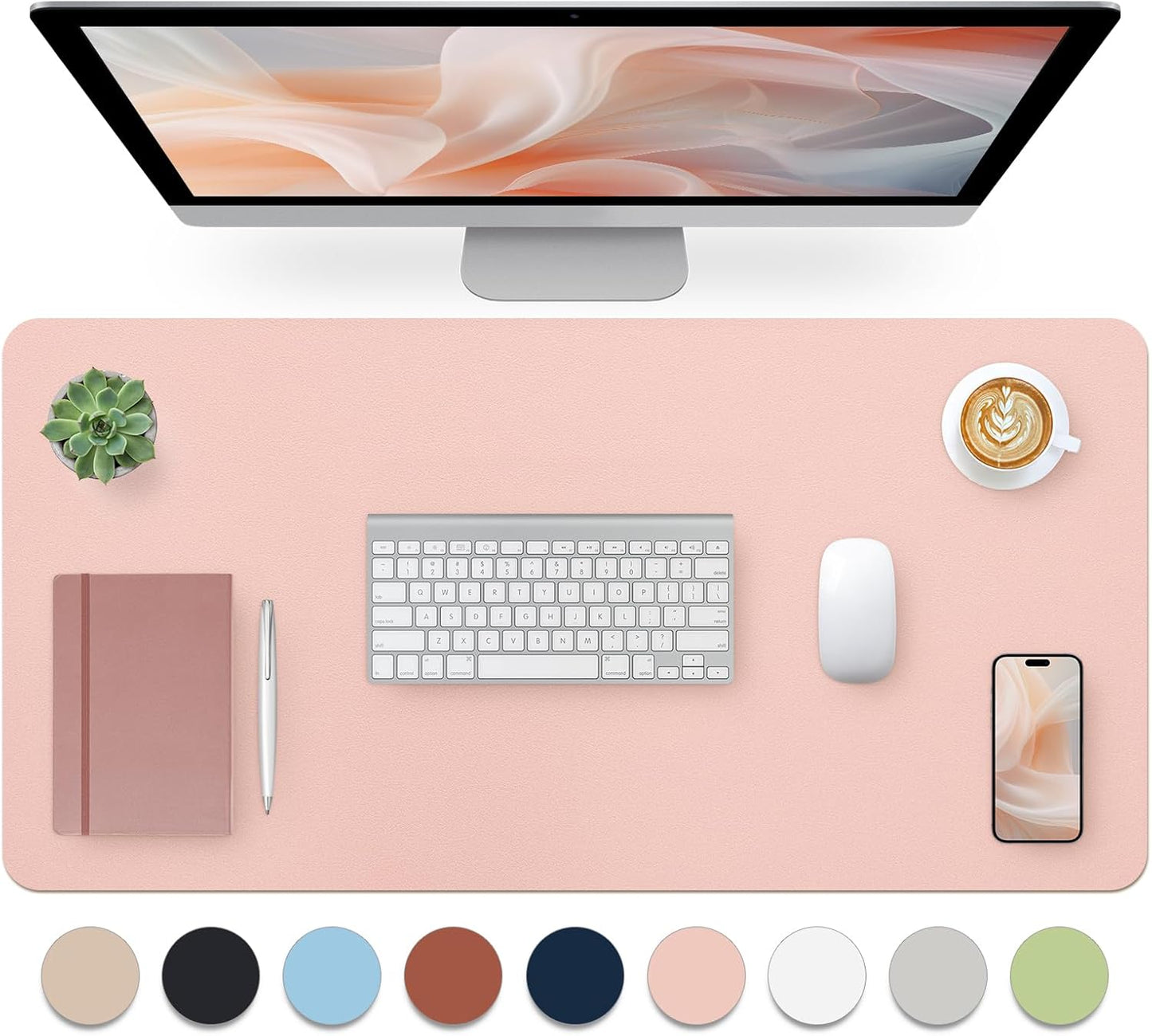 Bloss Pink Desk Mat - Waterproof Non-Slip Leather Pad, Large Mouse Pad
