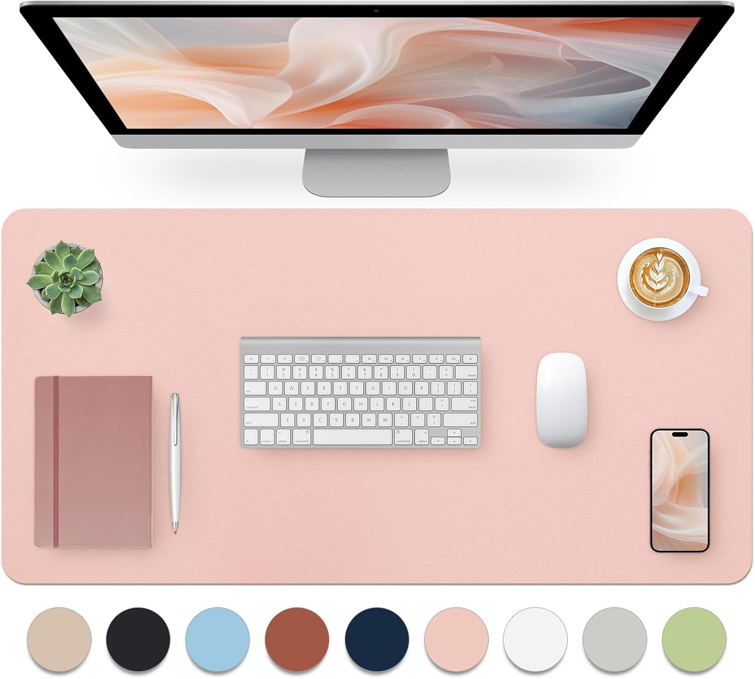 Bloss Pink Desk Mat - Waterproof Non-Slip Leather Pad, Large Mouse Pad