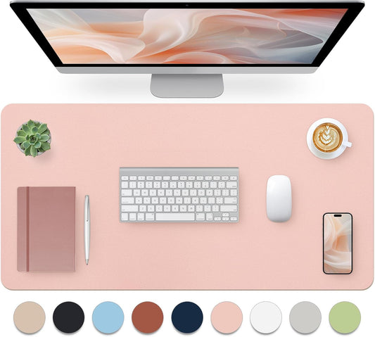 Bloss Pink Desk Mat - Waterproof Non-Slip Leather Pad, Large Mouse Pad