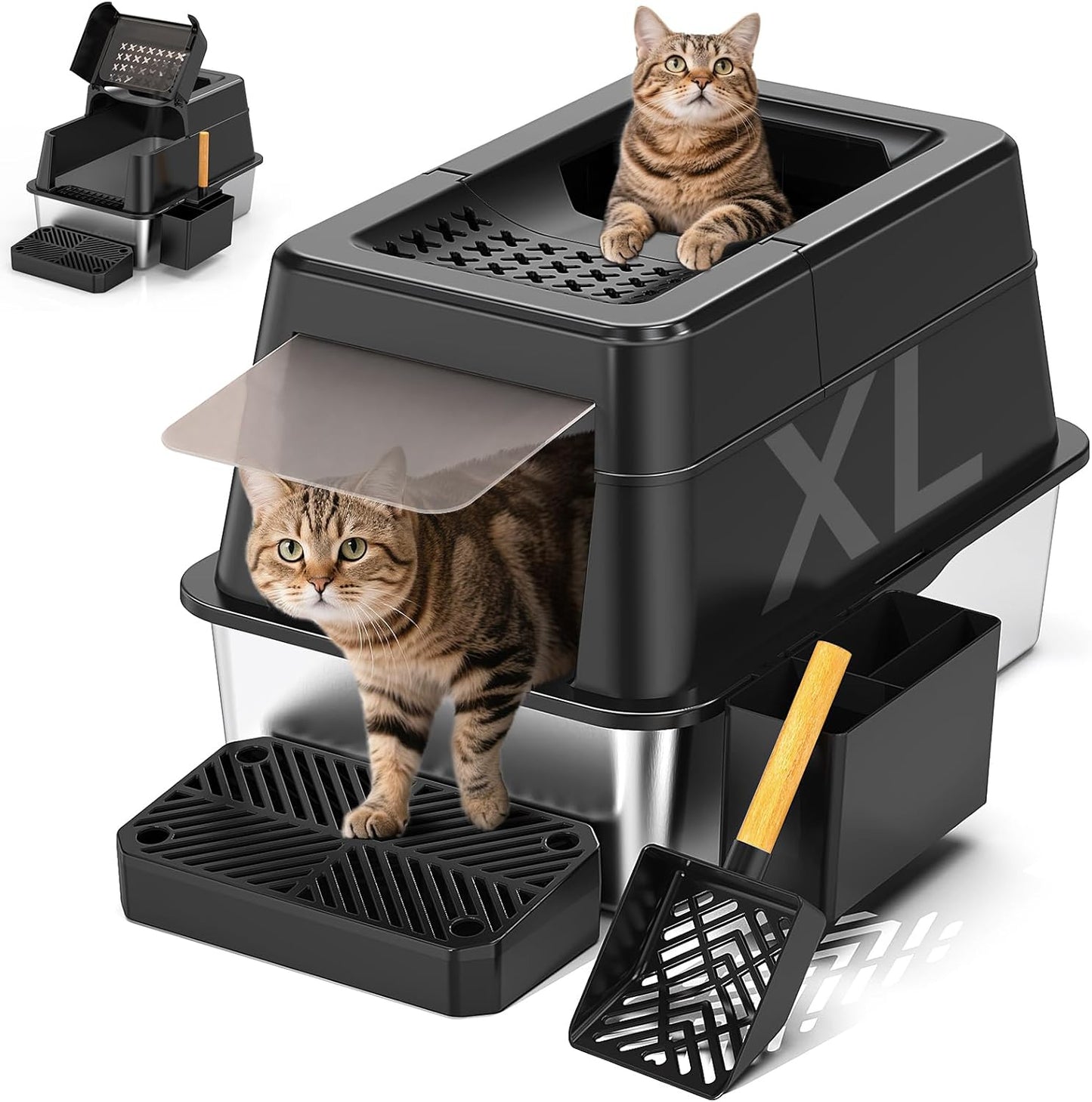 Stainless Steel Litter Box with Lid for All Cats - XL Size