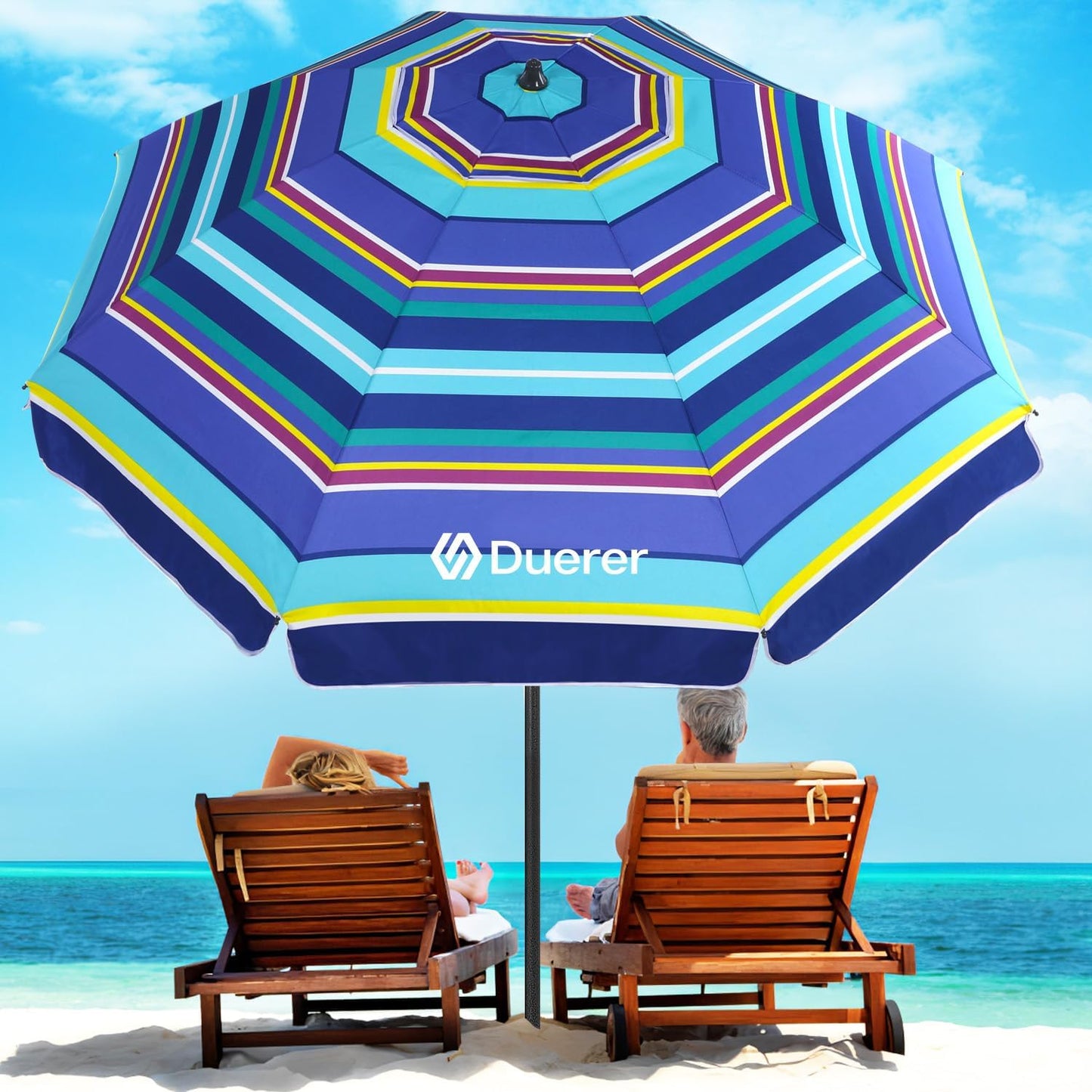 Duerer 8.5FT Beach Umbrella with Adjustable Tilt and Anchor