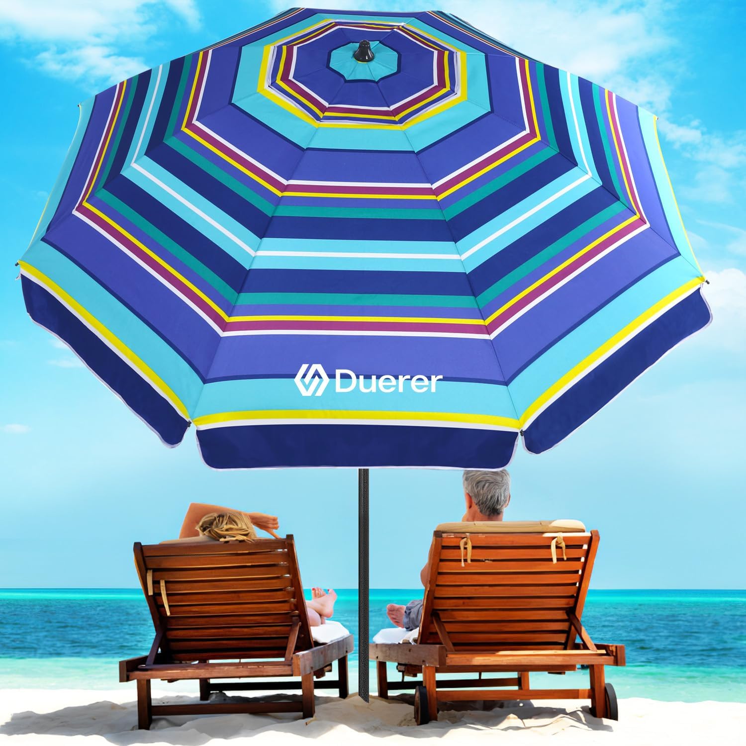 Duerer 8.5FT Beach Umbrella with Adjustable Tilt and Anchor