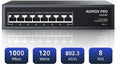 8 Port PoE Switch Gigabit 120W - Silent Fanless Network Hub