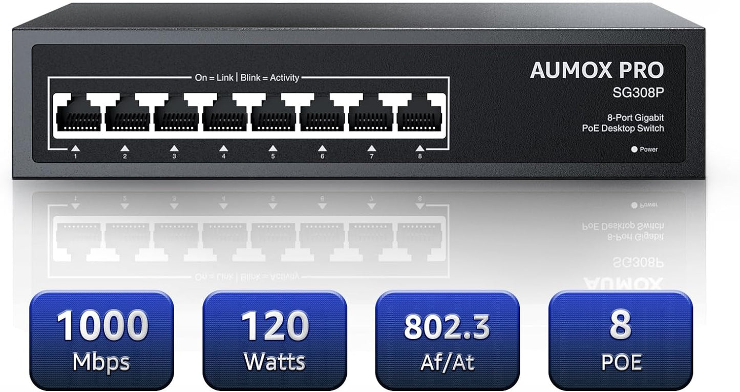 8-Port PoE Switch Gigabit Unmanaged Ethernet for Home Office